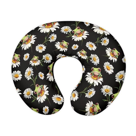 Nursing Pillow Cover Boy Girl, Machine Washable Breastfeeding Pillow Slipcover, Soft Nursing Pillowcase for Newborn Infant, Black Daisy Frog