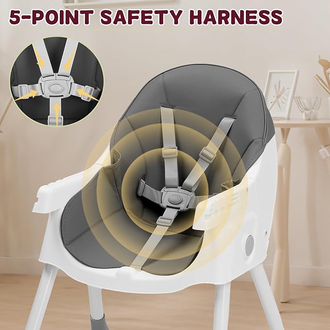 Ktaxon Foldable Baby High Chair, 2-in-1 Portable Convertible Highchair with 5-Point Safety Harness, Easy to Clean Tray and Storage Bag for Toddlers & Babies, Grey