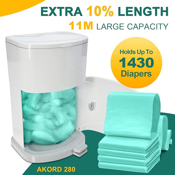 4 Pack Adult Diaper Liner Refills,Diaper Pail Refill Bags Compatible with Janibell Akord 280 slim Model Adult Diaper Disposal System Powerful Odor Resistant,Plant Scent (NOT Compatible with 330 pail)