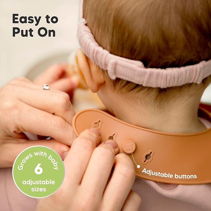 KeaBabies 2-Pack Silicone Bibs for Babies, Toddlers Girl, Boy – Sturdy Food-Grade Baby Bibs for Eating, Large Food Catcher, Clean & Put On Easily, Waterproof Toddler Feeding Essentials (Terracotta)