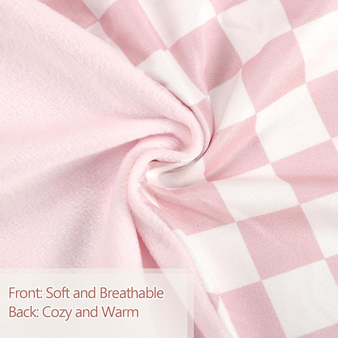 Nursing Pillow Cover 1 Pack, DAYEEBALL Double-Sided Removable Nursing Cover for Baby Girls Boys Newborn, Stretchy and Soft Reversible Slipcover for Breastfeeding Pillow, Pink Checkerboard (Only Cover)