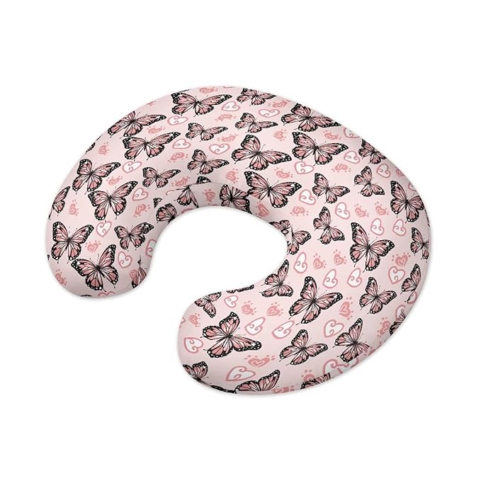 Pink Butterfly Nursing Pillow Cover for BAB, Stretchy Breastfeeding Pillow Slipcover for Bottle Feeding, Easy to Clean Custom Gifts for Toddler Infant