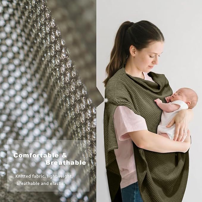 Olive Green Nursing Cover for Breastfeeding, Soft Breathable Privacy Feeding Shawl, Portable Breast Feeding Covers for Women