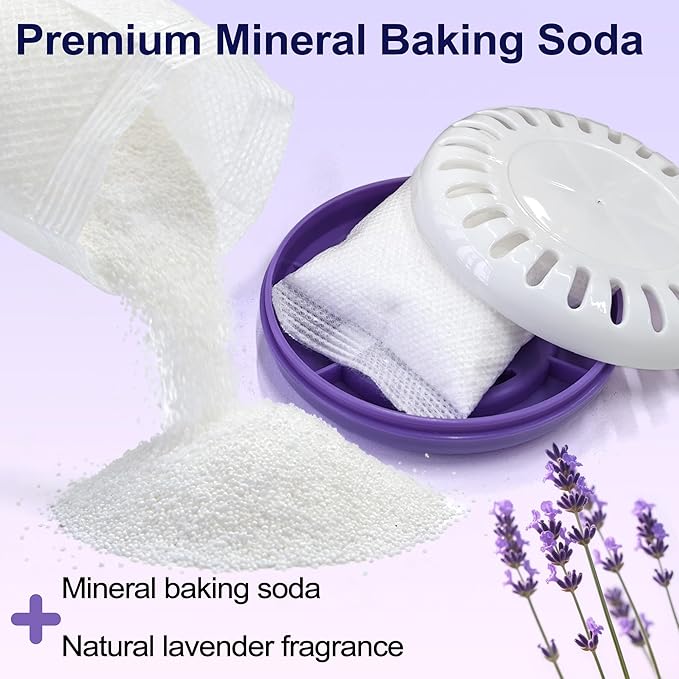 NewKe Puck Baking Soda Cartridge, 2 Puck Baking Soda Cartridge and 6 Lavender Scented Baking Soda Refills, Lavender Scent Baking Soda Diaper Pail Deodorizer for Munchkin Step Diaper Pail