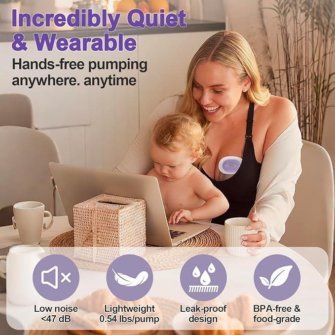 Hands-Free Wearable Electric Portable Breast Pump with 4 Modes 12 Levels Adjustable and Intelligent Memory for Breastfeeding Moms