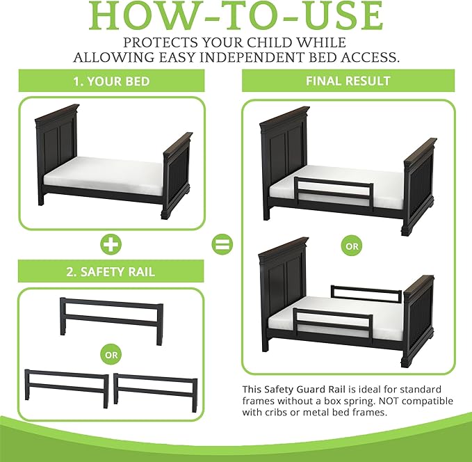CC KITS Safety Guard Rail for Baby, Kids, and Children - Solid Wood Safety Bed Rail for Toddlers - Easy Installation - Premium Protection for Bunk, Twin, Full, Queen and King Size Beds - (Black)
