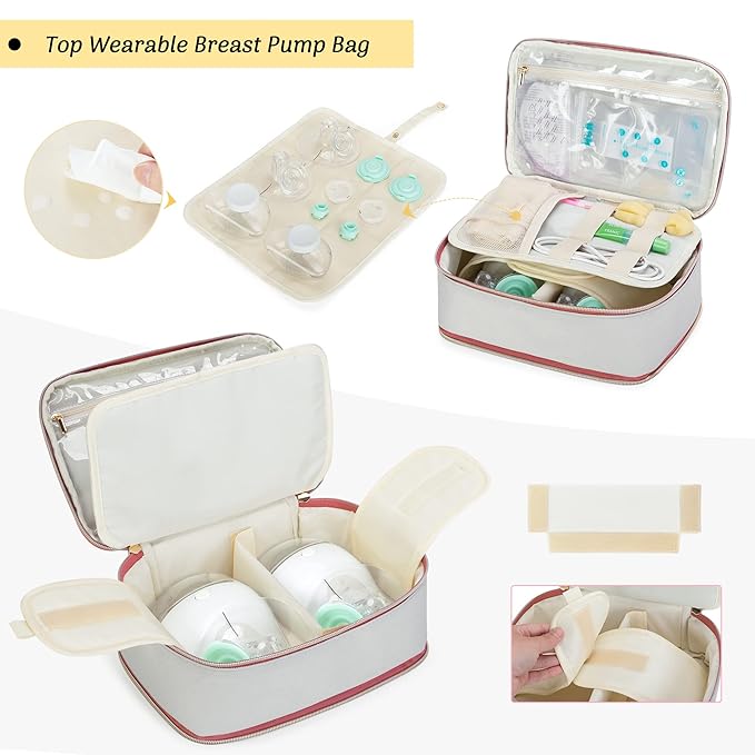 Damero Wearable Breast Pump Bag with Detachable Cooler Bag and Mat, Compatible with Elvie, Willow and Medela Electronic Pumps, Breast Pump Case for Wearable Pumps and Parts