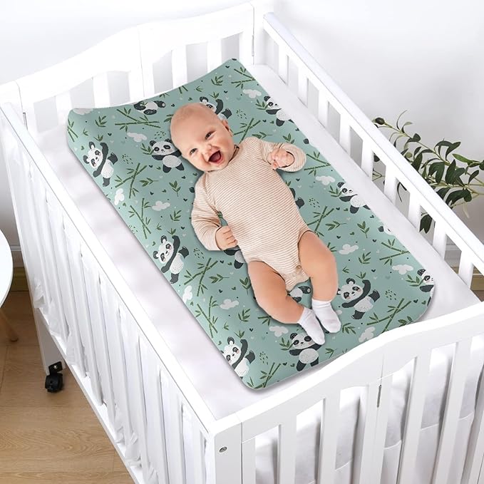 Cute Bamboo Panda Changing Pad Cover Baby Boys Girls Changing Table Pad Covers Diaper Change Table Sheets Covers Soft Breathable