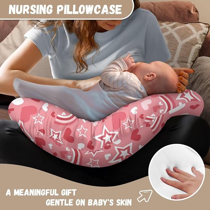 Rainbow Heart and Star Nursing Pillow Cover Stretchy Removable Nursing Covers for Breastfeeding Pillows Ultra Soft Newborn Feeding Pillow Cover Durable and Easy to Clean