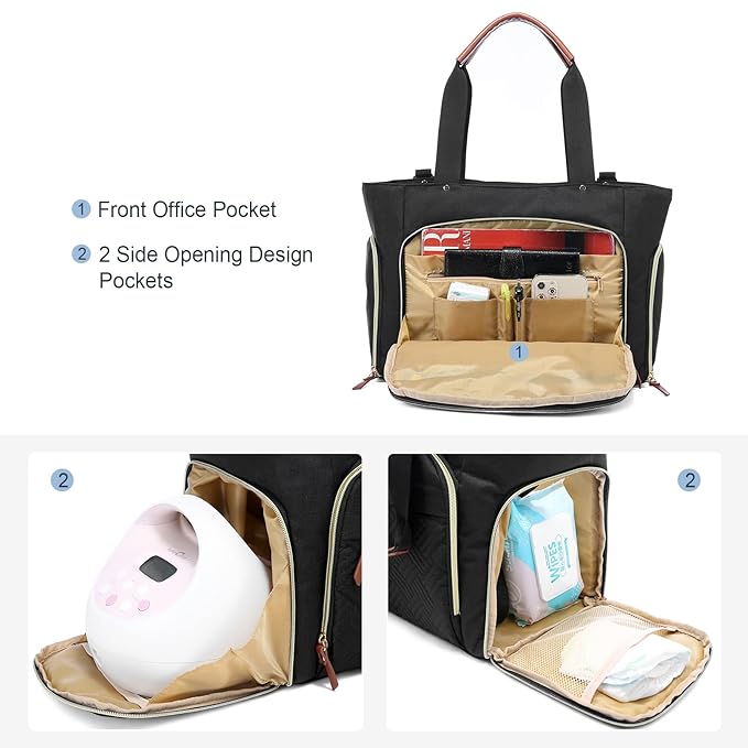 LOVEVOOK Breast Pump Bag, Diaper Bag Tote 3Pcs Set, Work Bag for Breastfeeding Mom with 15" Laptop Pocket, Cooler Bag & Changing Pad Fit Most Breast Pumps like Spectra S1/S2, Medela, Rainyb, Elvie