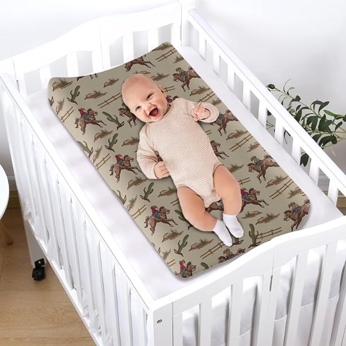 Western Cowboy Changing Pad Covers Soft Stretch Diaper Change Table Pad Cover for Girls Breathable Nursery Changing Table Sheets Cover Cute Birthday Gifts