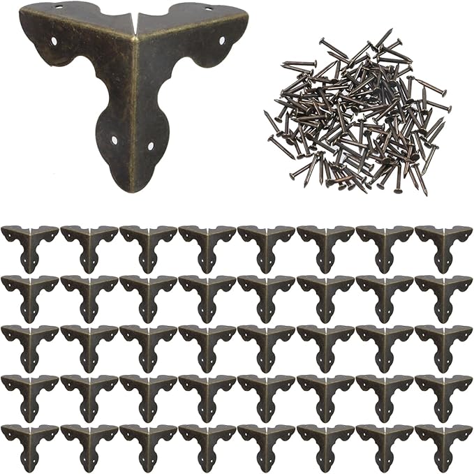 T Tulead 40PCS Metal Corner Protector Decorative Corner Hadrware Bronze Corner Guards Edge Guard 1.3" with Mounting Screws