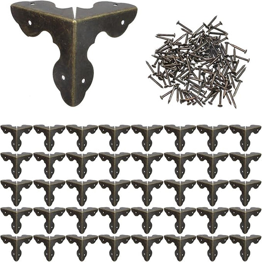 T Tulead 40PCS Metal Corner Protector Decorative Corner Hadrware Bronze Corner Guards Edge Guard 1.3" with Mounting Screws