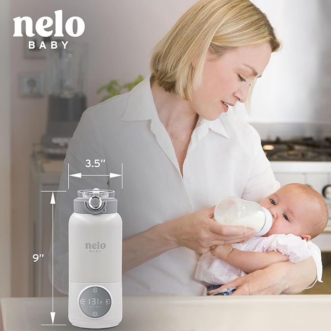 NELO Portable Milk Warmer with Large 16oz Capacity, Super Fast Charging, Fast Heating, Cordless, Formula, Breastmilk, & Water Warmer, Real-Time Temp Display, Perfect For Travel and Busy Moms, BPA Free