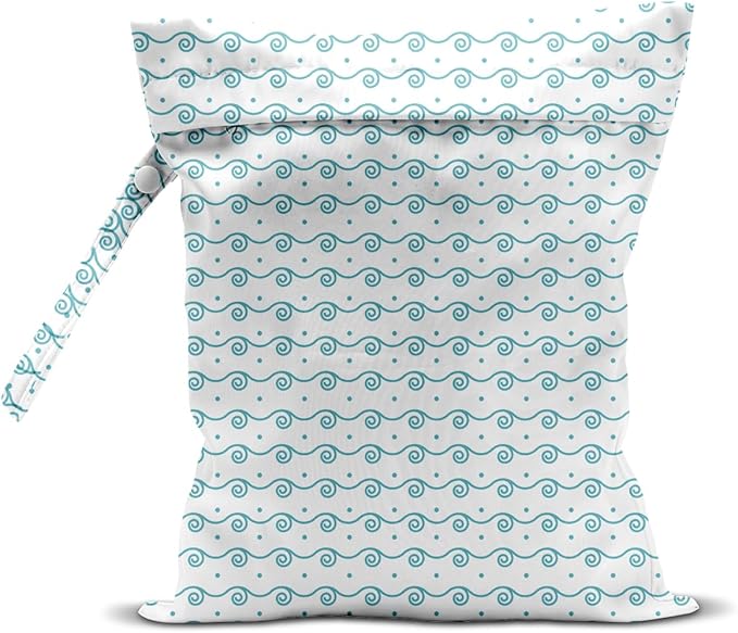 Wet Dry Bag, Wet Bag for Swimsuit, Travel, Beach, Pool, Diapers, Dirty Yoga Gym Clothes, Makeup Bag, Sea Waves Summer Vacation Essentials