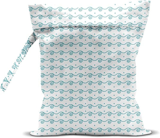 Wet Dry Bag, Wet Bag for Swimsuit, Travel, Beach, Pool, Diapers, Dirty Yoga Gym Clothes, Makeup Bag, Sea Waves Summer Vacation Essentials