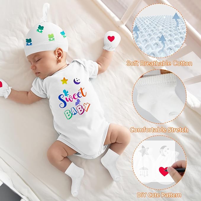 78PCS Baby Bib Bodysuit Baby Shower Set Baby Shower Game Sign Baby Feede Bib Newborn Bodysuit Fabric Marker