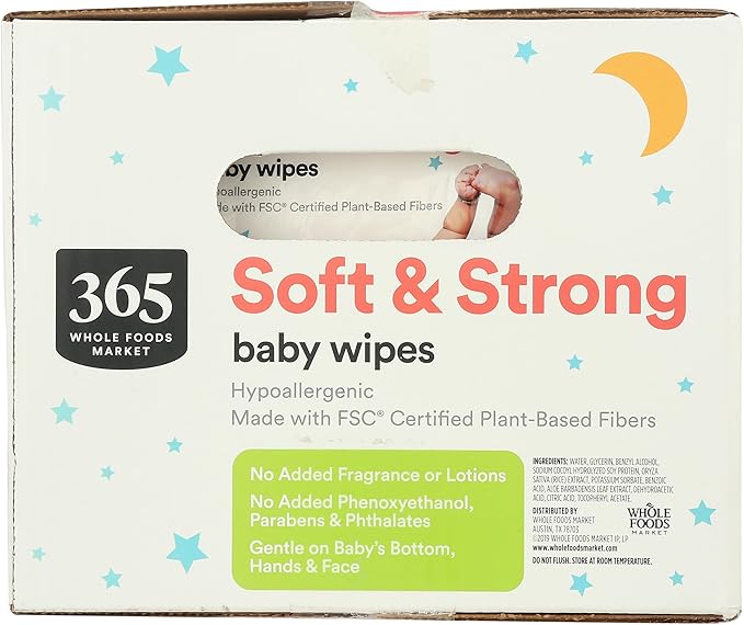 365 by Whole Foods Market, Soft & Strong Disposable Baby Wipes, Fragrance-Free, 100 Count (Pack of 6)