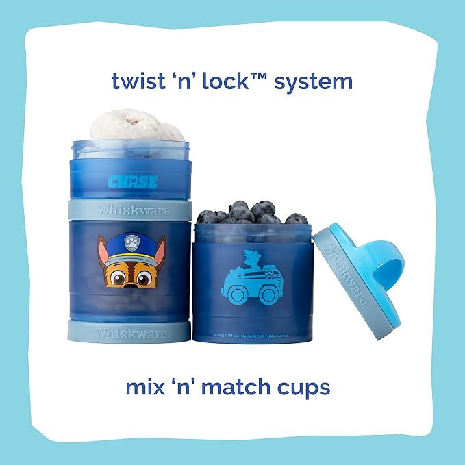 Whiskware Paw Patrol Stackable Snack Containers for Infants, Kids, and Toddlers, Durable Food Storage Containers for Daycare, Car, and Airplane Travel, Dishwasher Safe, Chase (Pack of 12)