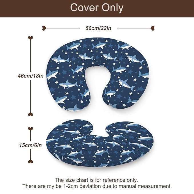 Cartoon Ocean Animals Sharks Stars Pattern Nursing Pillow Cover, Unisex Removable Breastfeeding Pillowcase Slipcover for Baby Girls Boys Newborns Toddlers, Cover Only