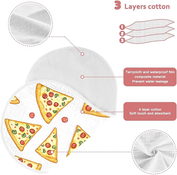 vvfelixl Muslin Burp Cloths Delicious Sliced Pizza Baby Washcloths for Baby Girl Boys 2 Pack