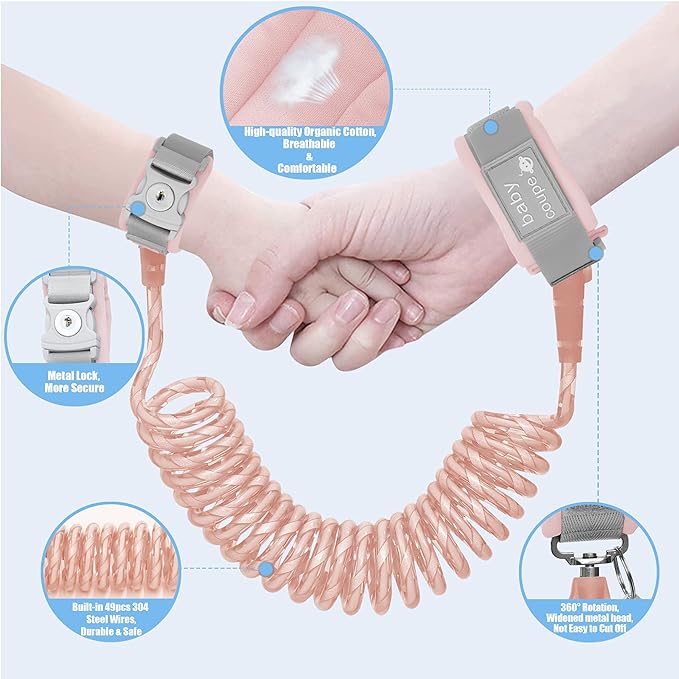 Toddler Harness Walking Leash- Child Anti Lost Wrist Link - Child Safety Harness - Upgrade with Reflective(6.5ft) - for Boys and Girls to Disneyland, Zoo or Mall. (Pink)