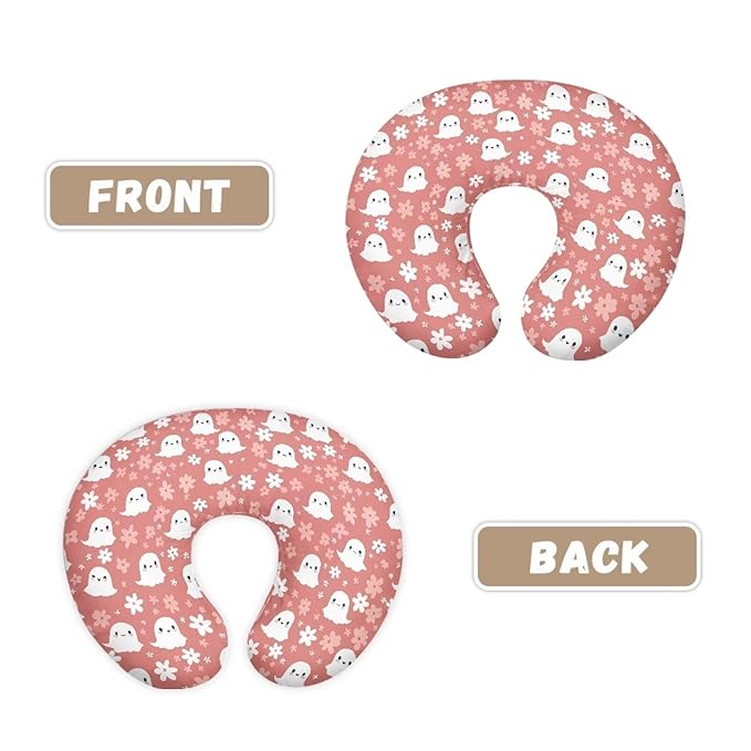 Cute Ghost and Floral Nursing Pillow Cover for Baby Boy Girl Breastfeeding Slipcover Infant Newborn Nursery Bottle Pillowcase Breathable and Washable Halloween Decoration