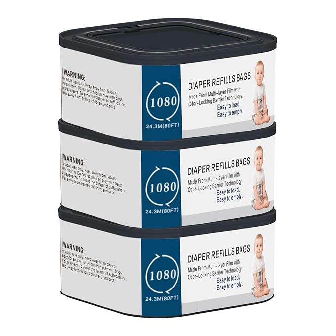 3Pack Jumbo Square Refills Disposal Bags Refill Compatible with Diaper Genie Compact, Classic and Select Pails, with Continuous Film,HoldUp to 1080 Newborn-Sized Diapers Per Refill