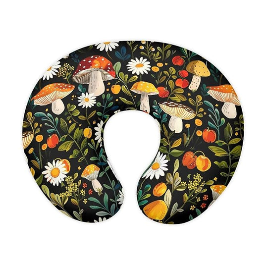 Mushroom Daisy Print Feeding Pillow Cover Breastfeeding Pillow Covers for Breastfeeding Mom Soft Nursing Pillow Case Skin-Friendly U-Shaped Hidden Zipper Design