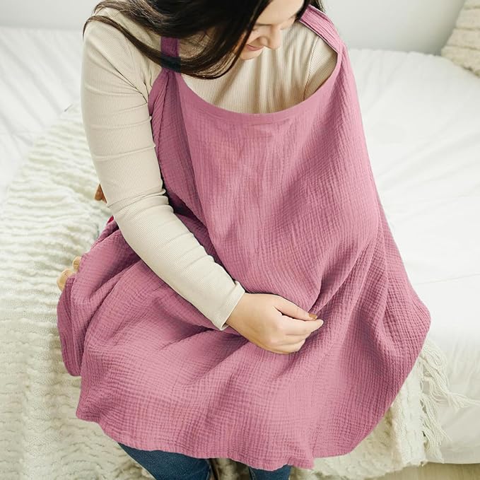 Cinaci 2 Pack Pure Cotton Muslin Lightweight Breathable Breastfeeding Nursing Cover Blankets with Adjustable Metal Clasp (Dusty Pink+Dark Dusty Pink)