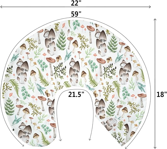 Vintage Mushroom Baby Nursing Pillow Covers for Boy Girl Retro Mushrooms Green Leaves Nursery Pillowcase for Breastfeeding Pillows Magical Plant Soft Stretchy Slipcovers for Newborn Infant