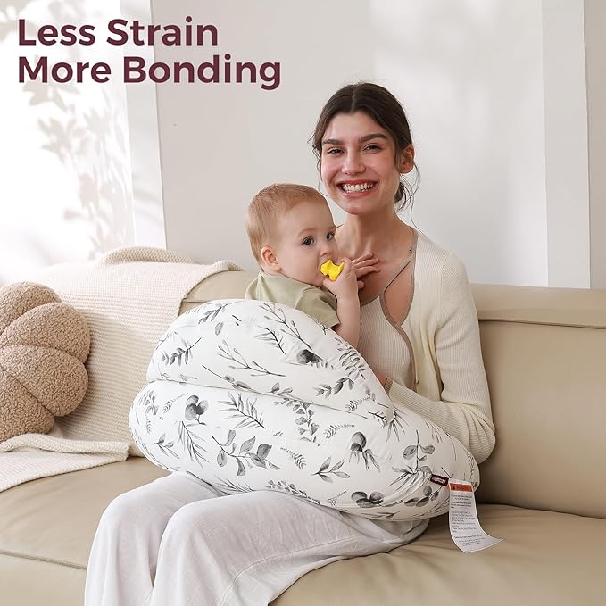 Momcozy Innovative Safety Guard Nursing Pillow for Breastfeeding- Wider Feeding Pillows for More Support for Mom & Baby- Easier Nursing & Hand Free- Fit for All, Removable Cotton Cover