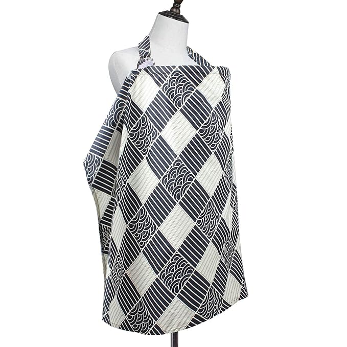 Nursing Cover for Mom Breastfeeding, Baby Privacy Nursing Covers Up Breathable Cotton with Ajustable Hoop for Mother (Black)