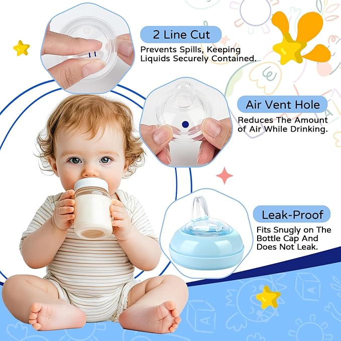 Sippy Spout Nipples(6 Pack), Compatible with Philips Avent Natural Bottles, My Grippy Spout & Natural Trainer Sippy Cup, 100% Food Grade Silicone Sippy Cup Nipples, 6m+, Leak-Proof, BPA-Free