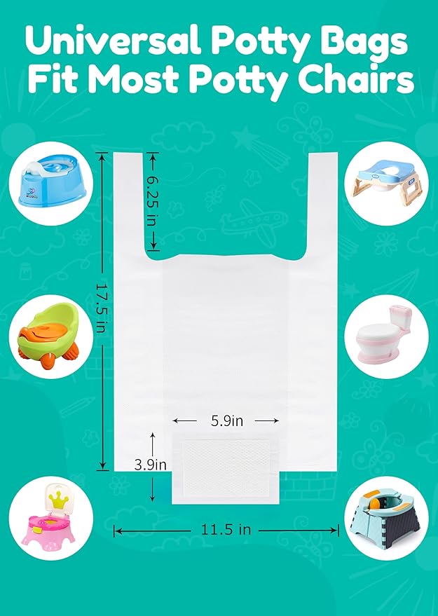 Newnice 60 Packs Disposable Potty Liners with 200ML Absorbent Pads, Portable Travel Potty Bags Compatible with OXO Tot 2-in-1 Go Potty, Potty Training Liners Fit Most Potty Chairs for Kids, Toddlers