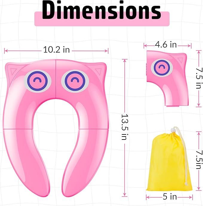 Portable Potty Seat for Toddler Travel - Foldable Non-Slip Potty Training Toilet Seat Cover for Girls, Baby Kids with Drawstring Bag (Pink Owl)