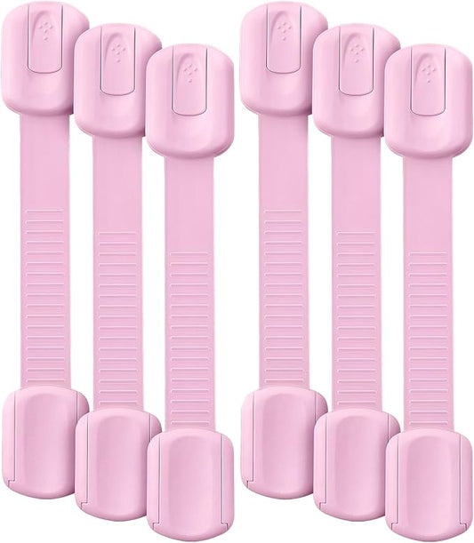 Bates- Child Safety Strap Locks, 6 Pack, Pink, Baby Cabinet Locks