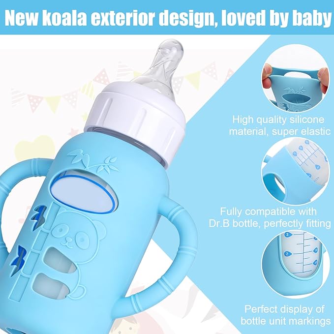 3 Pack Silicone Sleeves for Dr. Brown's Glass Bottles 4 OZ - Anti Breakage Baby Bottle Holder, Compatible with Dr. Brown's Glass Bottles for Babies with Handle(Not Compatible with Other Products)