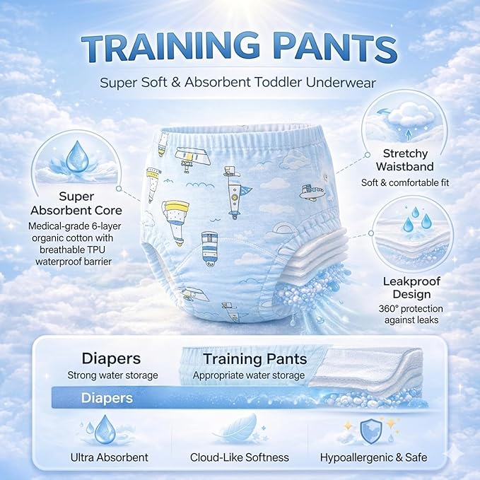 Potty Training Pants for Toddlers, 5 Pack Reusable Cotton Training Underwear, Leakproof Absorbent Kids Potty Training Underwear for Boys & Girls 2T-6T (boy-L)