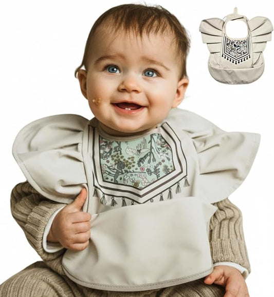 CuddoBaby Baby Bibs, Waterproof Feeding Bib with Large Pocket, Mess Proof, Wide Fit Adjustable, Quick Dry Food Catcher