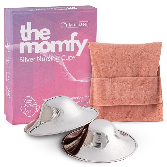 Silver Nursing Nipple Shields - Trilaminated Protective Nursing Cups for Breastfeeding, Nickel Free | Free Storage Pouch - Regular