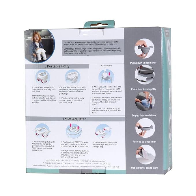 Potette Plus Premium Potty Value Pack: Kalencom 2in1 Potette Plus Premium Portable Potty and Premium Reusable Collapsible Liner for Home Use (White/Gray)