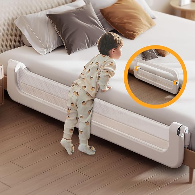 Baby Bed Guard Rail for Toddler - 78.7in Adjustable Heights, Swing Down Bedrail, Extra Tall Child Safety Side Railing Guards for Kids - Toddler Bed Rail for Queen, King, Twin, and Bunk Size Beds