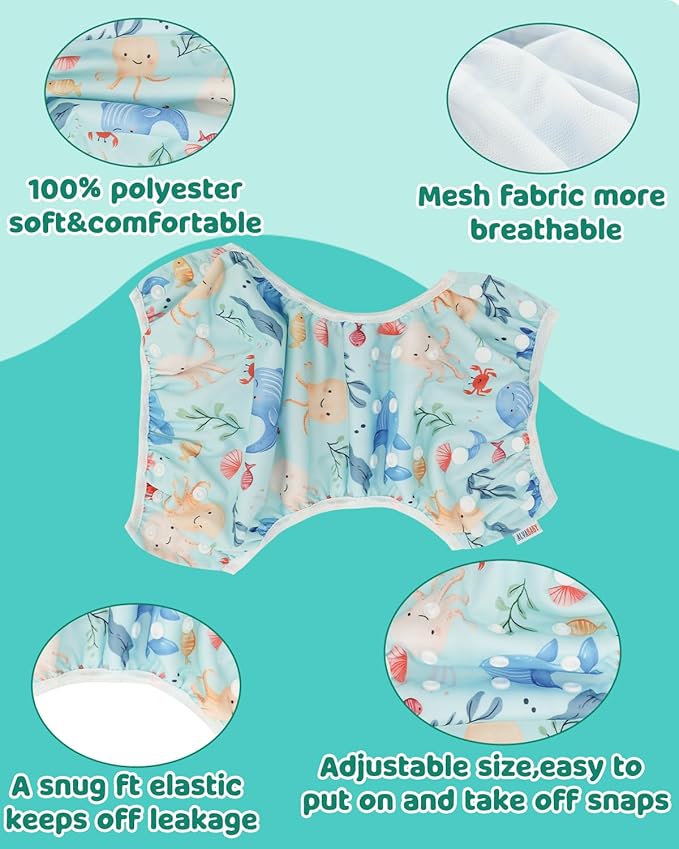 ALVABABY Swim Diapers 3pcs Baby & Toddler Snap One Size Reusable Adjustable Baby Boys' Swim Diapers for Swimming Lessons 3SWY71A