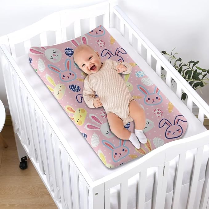 Rabbit Diaper Changing Pad Cover Easter Decor Pink 32''*16'' Baby Changing Pad Cover Breathbale Soft Changing Pad -Cover Home Decoration