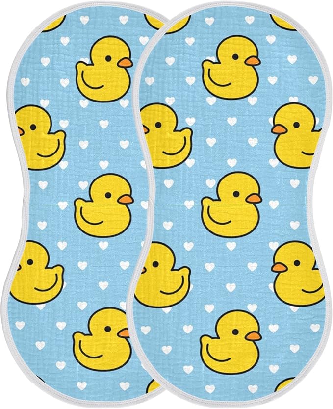Cartoon Cute Duck Heart Pattern Muslin Burp Cloths for Baby 2 Pack 100% Cotton Baby Washcloths Bibs for Boy Girl
