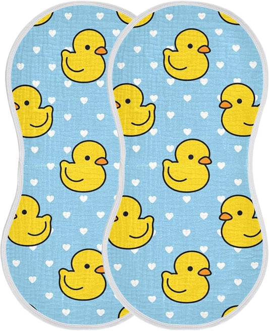 Cartoon Cute Duck Heart Pattern Muslin Burp Cloths for Baby 2 Pack 100% Cotton Baby Washcloths Bibs for Boy Girl