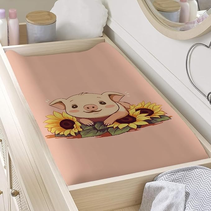 Changing Pad Covers, Sunflower Pig Soft Polyester Diaper Change Table Sheets for Baby Boys and Girls