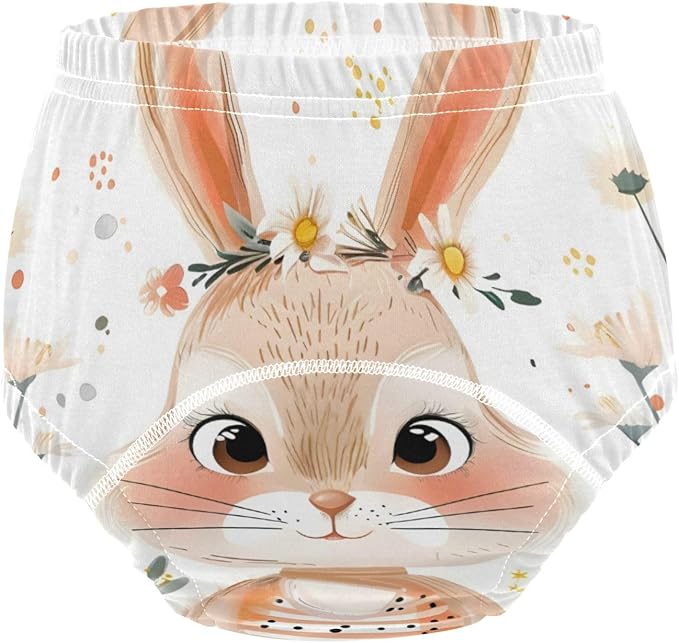 Toddler Training Pants, Hand Drawn Little Bunny Daisy Cotton Potty Training Underwear for Baby Boy Girl 3-Pack