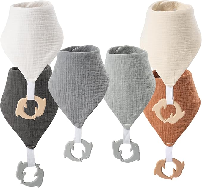 Baby Bandana Drool Bibs 6-pack - 100% Cotton Baby Bibs with Teether for Teething